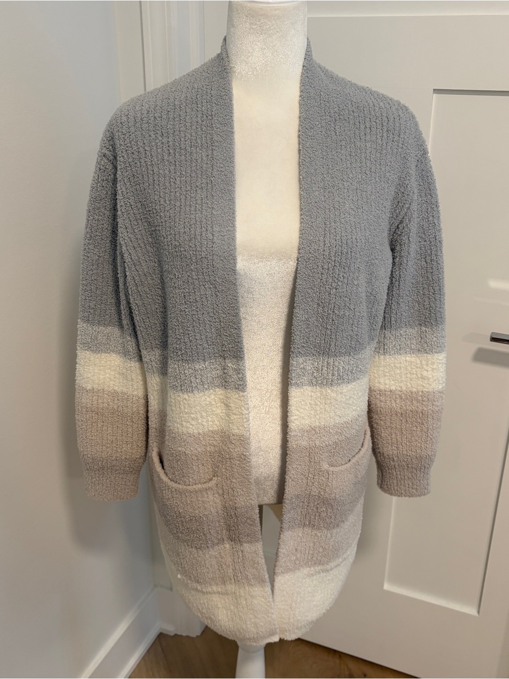 Barefoot Dreams CozyChic Sunset Boyfriend Cardigan Women XS Gray Taupe NWOT*E16